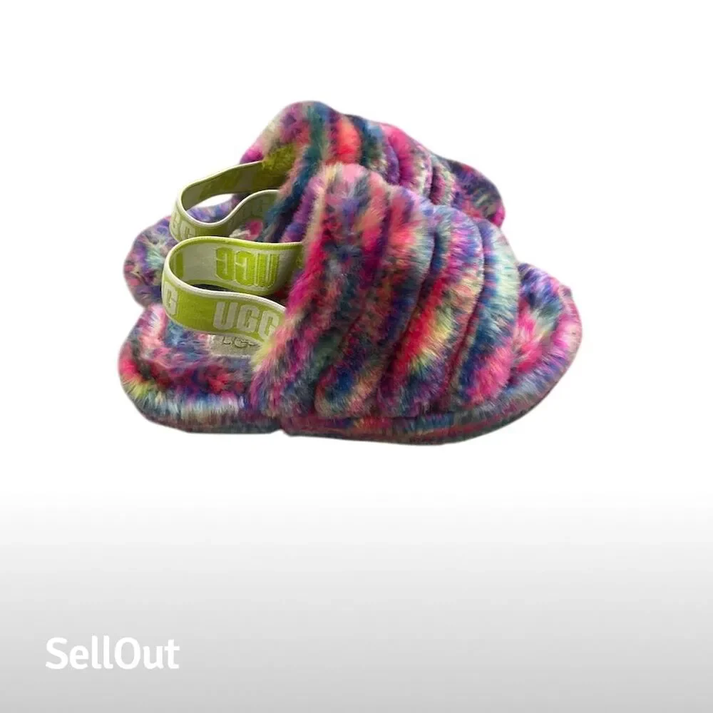 UGG‎ Girls Fluff Yeah Slippers Multicolor Size 13 Plush Cozy Slides